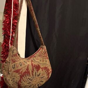 Bohemian Tapestry Shoulder Bag in Red and Tan